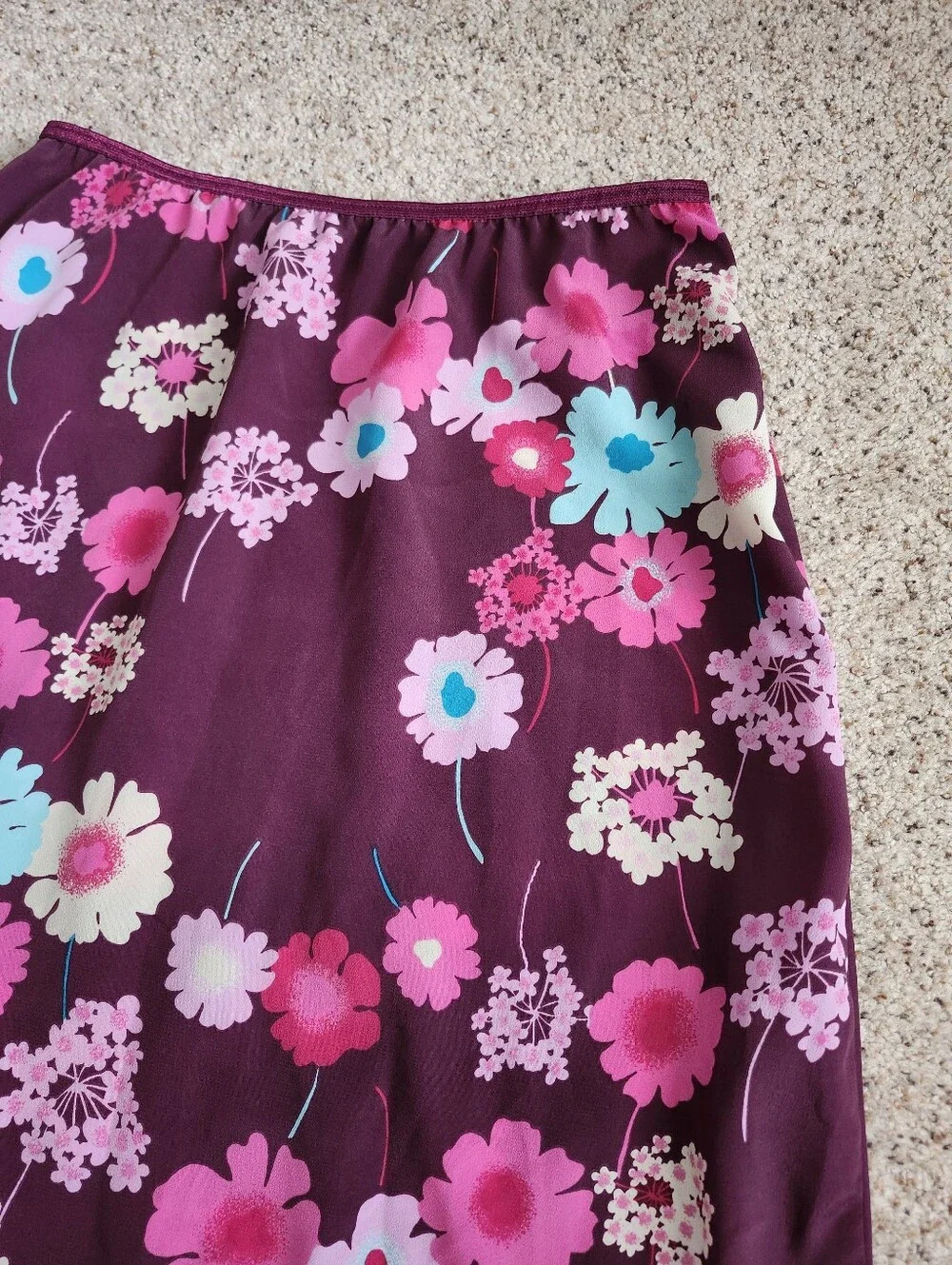 Xhilaration Purple Floral A-Line Skirt with Pink & Teal Flowers